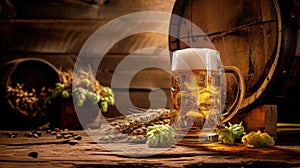 Brewer's Bounty: Still Life with Beer, Barrel, Wheat, and Hops