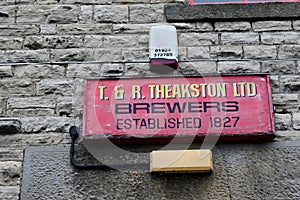 Brewers Established 1827 Sign, Theakston Brewery, Masham, North Yorkshire, England, UK