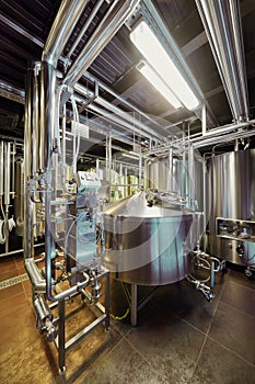 Brewery equipment in microbrewery - zinc tank.