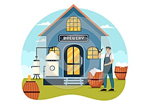 Brewery Production Process Vector Illustration with Beer Tank and Bottle Full of Alcohol Drink for Fermentation in Flat Cartoon