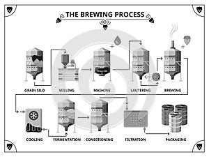 Brewery production process vector infographics