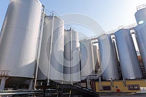 Brewery silos or tanks typically use for storing barley or fermented beer