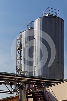 Brewery silos or tanks typically use for storing barley or fermented beer