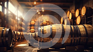 Brewery, winery background. Wine, beer barrels stacked background