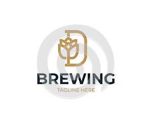 Brewhouse logo with letter D and beer hops