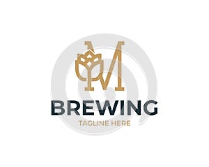 Brewhouse logo with letter M and beer hops