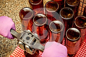 Brewing home beer process at home in the kitchen