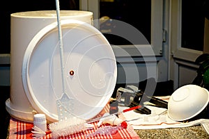 Brewing home beer process at home in the kitchen