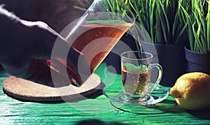 Brewing tea on a wooden table