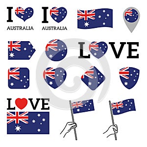 Flag of Australia. Set of Flags.I love Australia