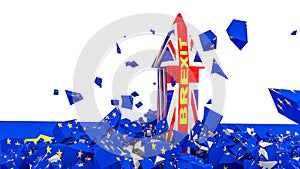 Brexit arrow cracks european flag in piecies isolated background - 3d rendering