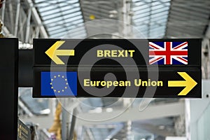 Brexit or british exit on airport sign board