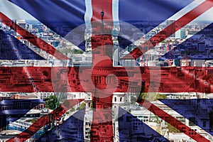 brexit concept - double exposure of UK landmarks and flag