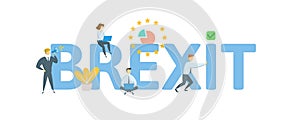 BREXIT. Concept with people, letters and icons. Flat vector illustration. Isolated on white background.