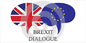 Brexit dialogue between United Kingdom and European Union  UK and EU  with two speech bubbles face to face, Geopolitics