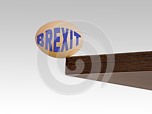 Brexit egg teetering on the edge. Brink. Risk, danger concept or metaphor. EU UK politics.