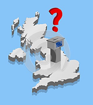 Brexit results with question mark and voting ballot over 3D map