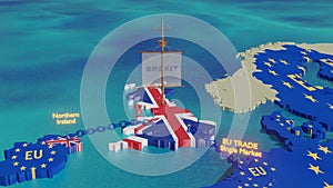 Brexit ship UK sailing away - 3D illustration animation