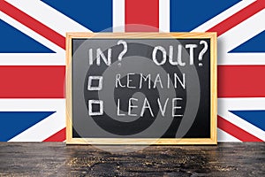 Brexit UK EU referendum concept with flag and handwriting text i