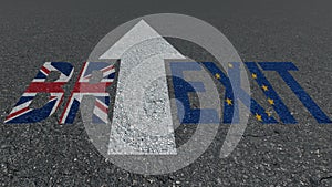 Brexit word Great Britain EU flags on the road