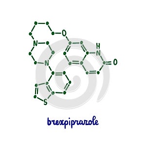Brexpiprazole hand drawn vector formula chemical structure lettering blue green
