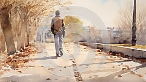 Brian Walking On The Sidewalk - Watercolor Painting photo