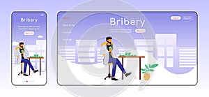 Bribery adaptive landing page flat color vector template