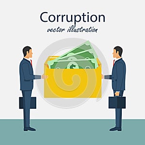 Bribery concept vector illustration. Corrupting icon. Giving and reciving cash. Funding, payday, donation. Vector illustration in