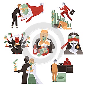 Bribery and Corruption with People Character Giving and Receiving Money Vector Set