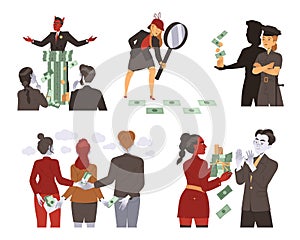 Bribery and Corruption with People Character Giving and Receiving Money Vector Set