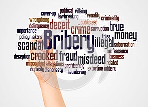 Bribery word cloud and hand with marker concept photo