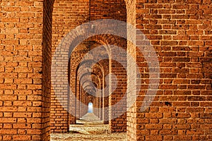 Brick arches within Fort Jefferson at Dry Tortugas National Park near Key West, Florida.