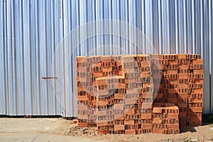 Brick block building material in construction site