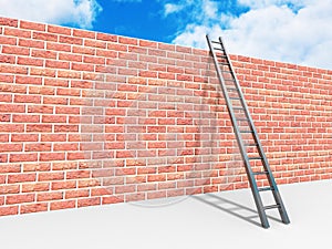 Brick block wall and ladder over sky background.Success concept