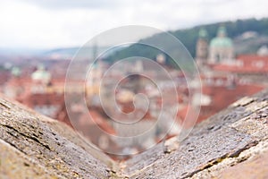 Brick with blurred image of Aerial View of Prague