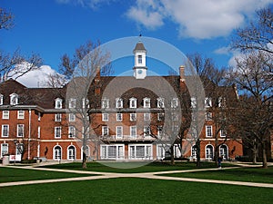 Brick building, blue sky and tree in University of Illinois