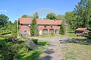 The brick building of cafe in summer day. Zheleznodorozhny, Kali