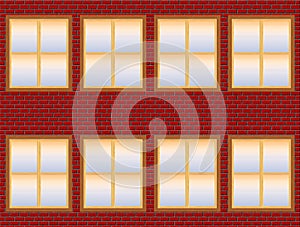 Brick Building Facade With Semi Transparent Windows (Isolated on White)