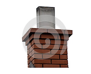 Brick chimney isolated on white background. Exterior house object