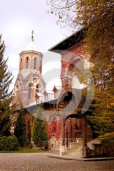 Brick church and house