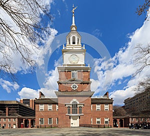 Brick clock tower at historic Independence Hall National Park in