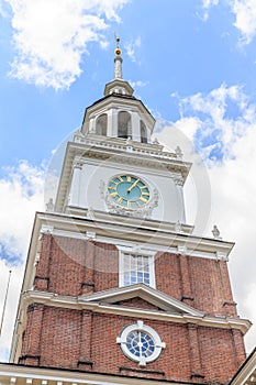 Brick clock tower at historic Independence Hall National Park