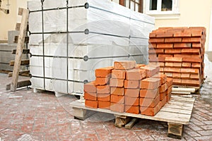 Brick and concrete construction materials at the construction site