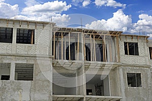 Brick construction of new apartments in Hermosillo in Mexico