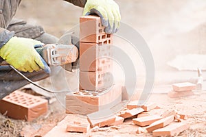 Brick cutting with angle grinder tool