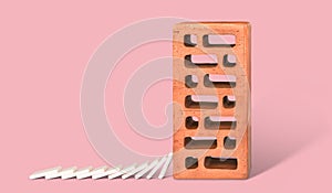 Brick with falling down dominoes.