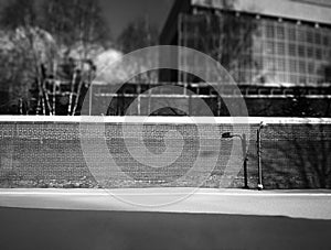 Brick fence with street lamp background