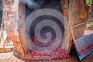 Brick firecracker oven in a big buddhist temple in Thailand