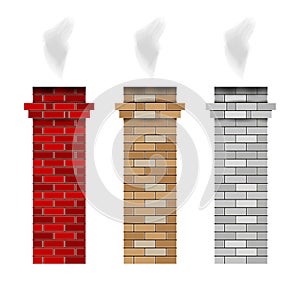 Brick fireplace chimney pipes. 3D vector illustration