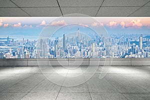 Brick floor space and Shenzhen financial district skyline